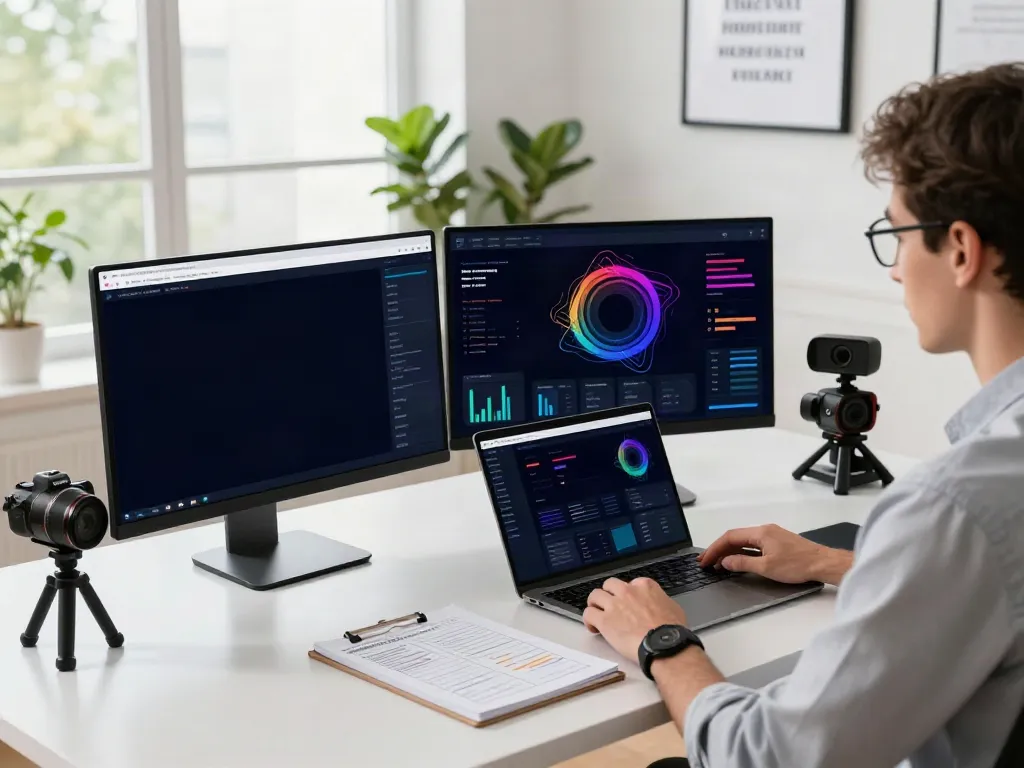 Digital marketing workspace featuring tools for instant indexing analysis and website performance metrics.