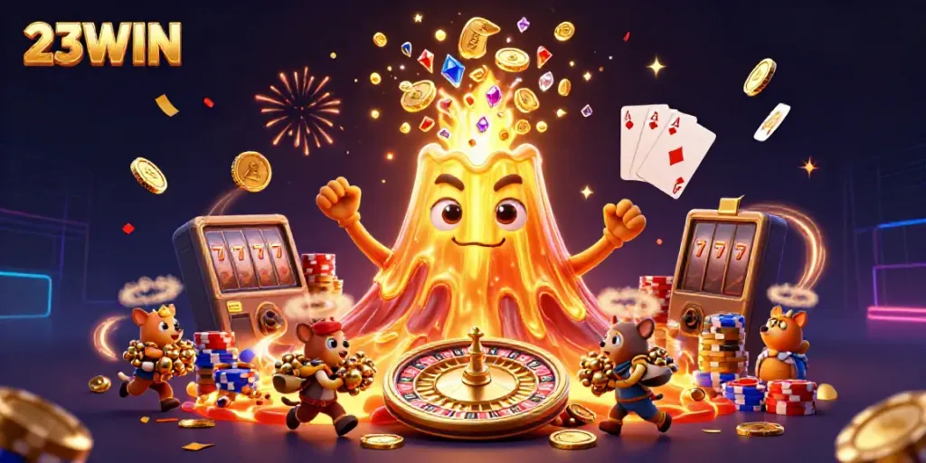Win big with 23WIN at an exciting casino, featuring vibrant treasures and games.