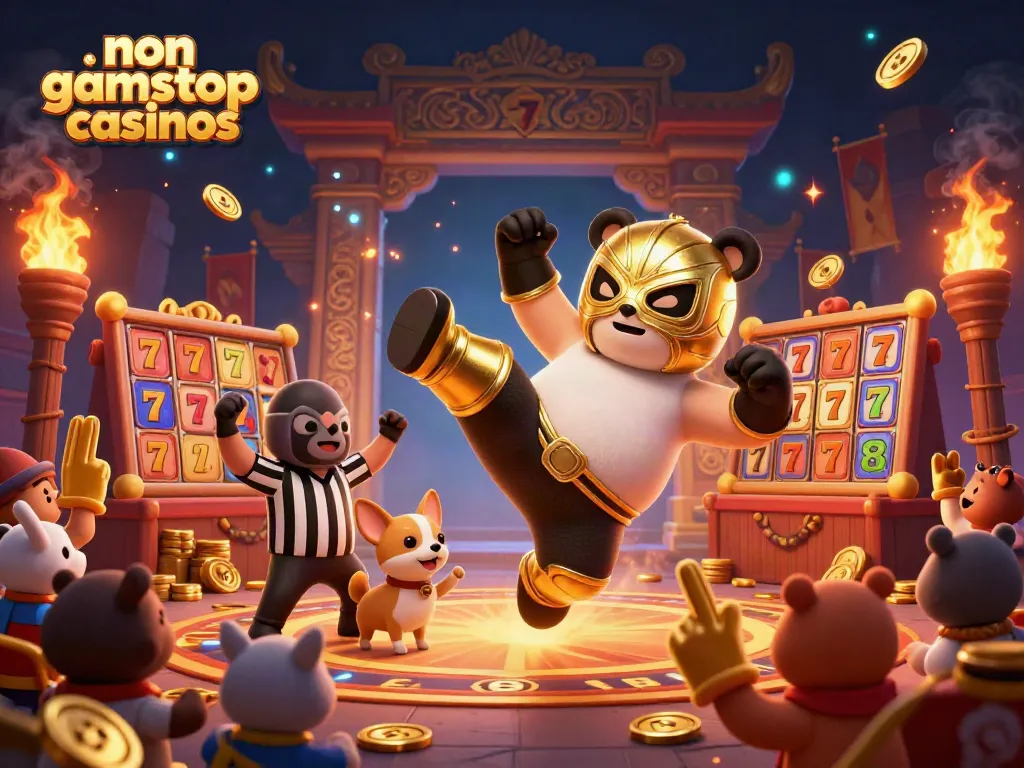 Experience the excitement of non gamstop casinos with a lively animal wrestling scene illustrating thrilling gambling elements.