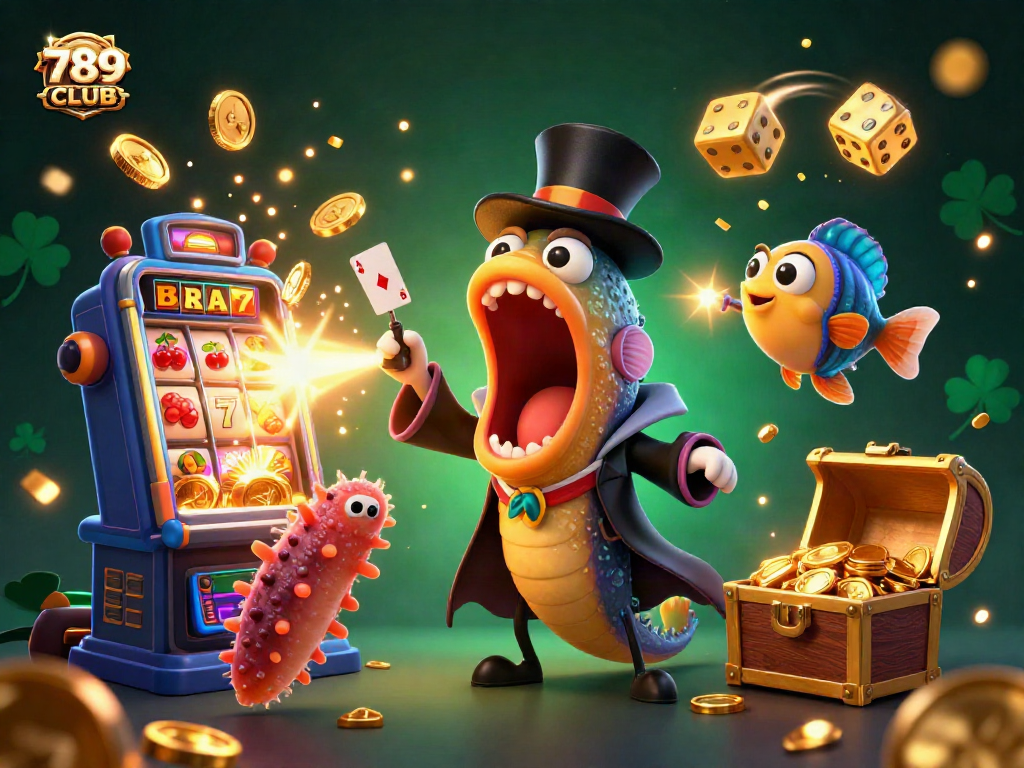 Engage with thrilling games at 789CLUB through a vibrant, dynamic casino illustration.