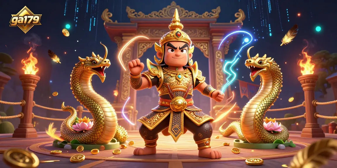 Explore action-packed scenes at ga179 with a vibrant Thai guardian and dynamic gambling elements.