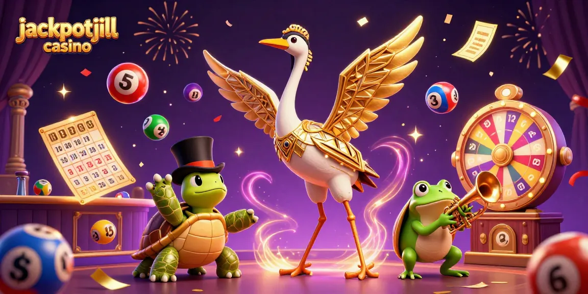 Experience the excitement at jackpotjill casino with vibrant lottery balls and festive characters.