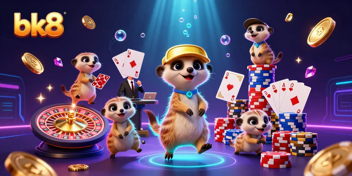 Experience vibrant gaming excitement with bk8 in a lively 3D meerkat casino setting.
