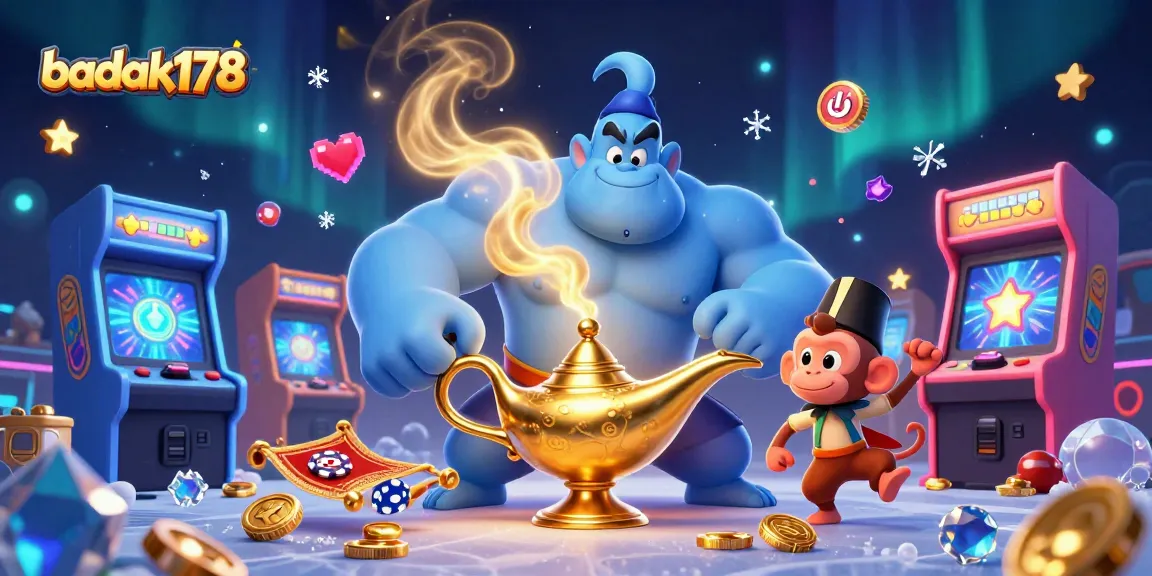 Experience thrilling gameplay with badak178, featuring a genie, poker chips, and dynamic gaming elements.