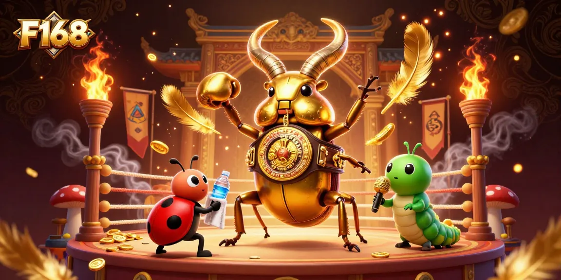 Experience thrilling moments at F168 with a giant golden stag beetle in an epic boxing match!