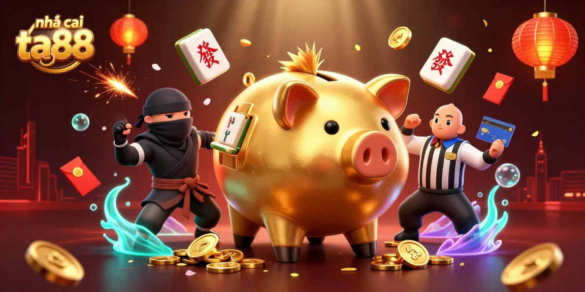 Engage with nhà cái ta88 at this vibrant illustration of a sumo wrestler, wallet-ninja, and samurai referee in action.